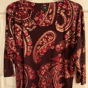 JM COLLECTION WOMENS GOLD&BURGUNDY PAISLEY FLORAL BLOUSE XL 48 x28